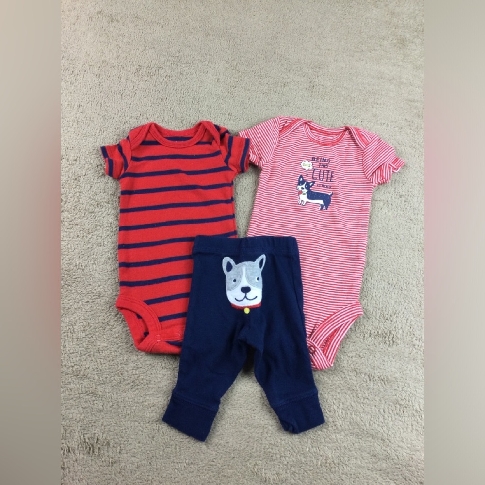 Carters Newborn size red blue onesie set dogs puppies